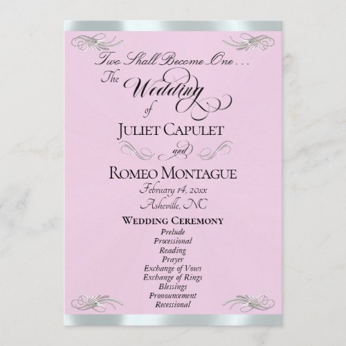 Elegant Script - Pink Pearl/Silver Wedding Program