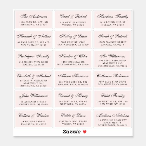 Elegant Script Pink Wedding Guest Address Labels