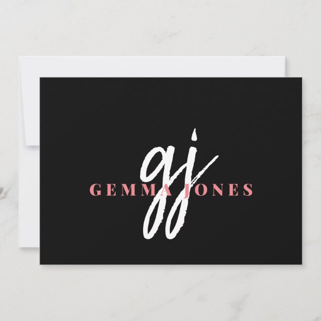 Elegant Script Pink White Monogram Initials Name  Note Card (Front)