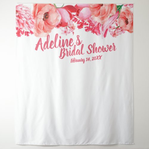 Elegant Script PinkWatercolor Floral Bridal Shower Tapestry