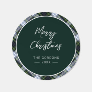 Elegant Script Plaid Green Rustic Gordon Tartan Classic Round Sticker