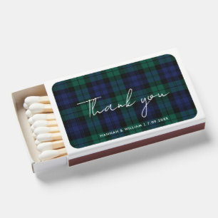 Elegant Script Plaid Tartan Wedding Thank You Matchboxes