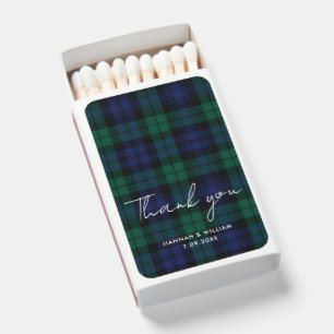 Elegant Script Plaid Wedding Thank You Favors Matchboxes