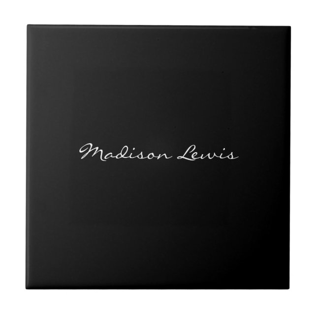 Elegant Script Plain Black Name Calligraphy  Ceramic Tile (Front)