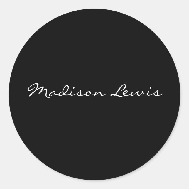 Elegant Script Plain Black Name Calligraphy  Classic Round Sticker (Front)