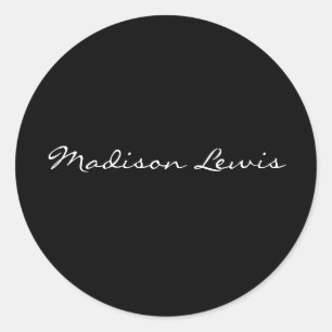 Elegant Script Plain Black Name Calligraphy Classic Round Sticker