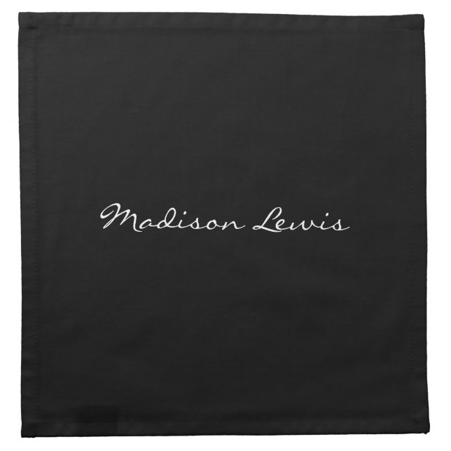 Elegant Script Plain Black Name Calligraphy  Cloth Napkin (Front)
