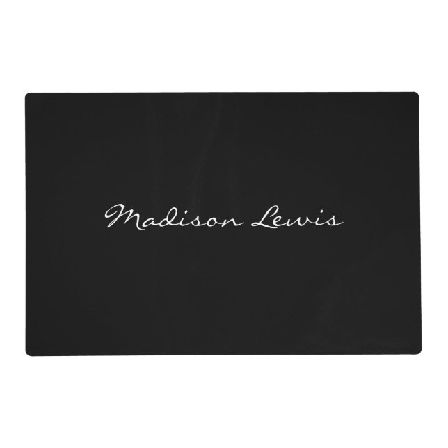 Elegant Script Plain Black Name Calligraphy  Placemat (Back)