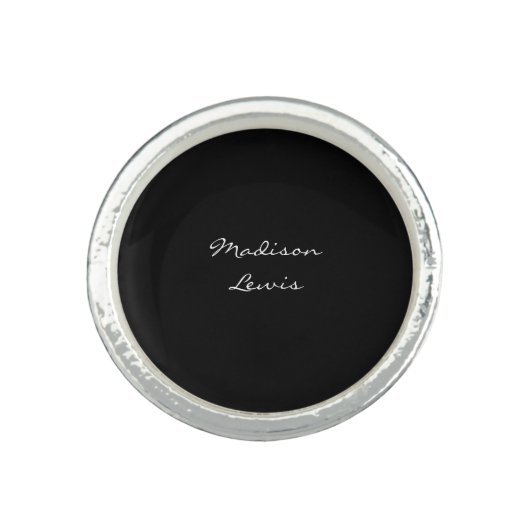 Elegant Script Plain Black Name Calligraphy Ring (Front)
