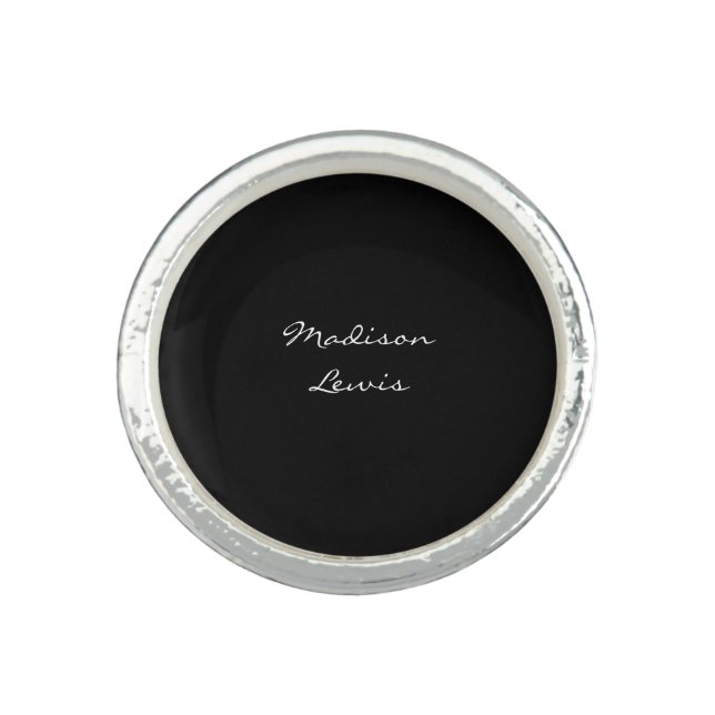 Elegant Script Plain Black Name Calligraphy  Ring (Front)