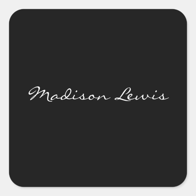 Elegant Script Plain Black Name Calligraphy  Square Sticker (Front)