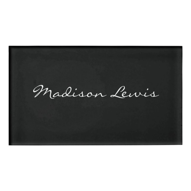 Elegant Script Plain Black Name Calligraphy  Tag (Front)