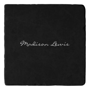 Elegant Script Plain Black Name Calligraphy Trivet