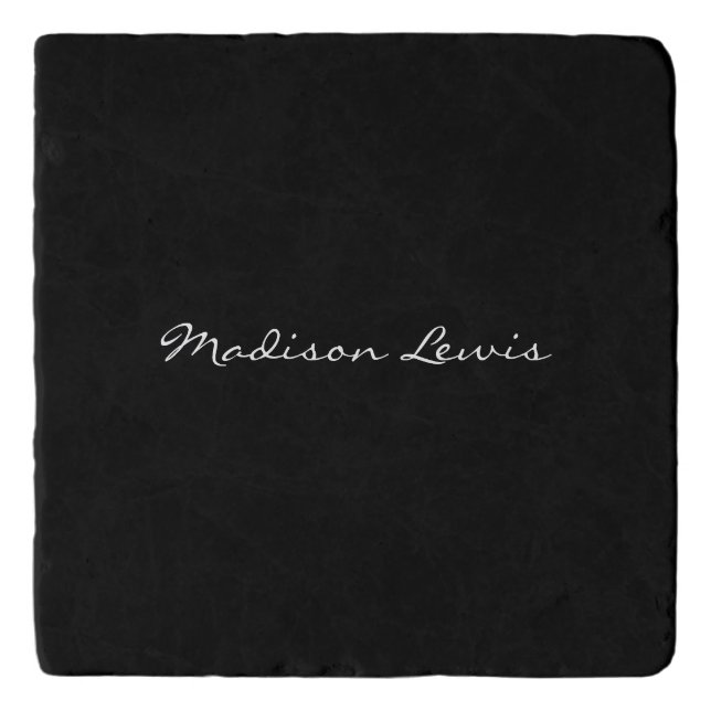 Elegant Script Plain Black Name Calligraphy  Trivet (Front)