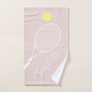 Elegant Script Player Name Blush Pink Tennis Club Hand Towel