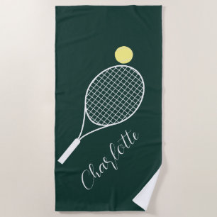 Elegant Script Player Name Tennis Club Green Beach Towel
