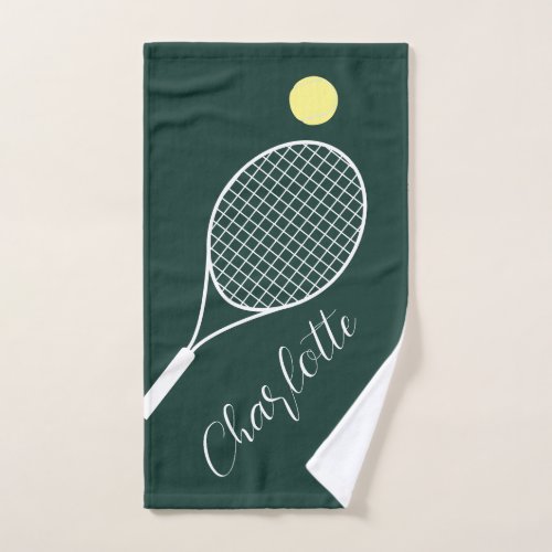 Elegant Script Player Name Tennis Club Green Hand Towel