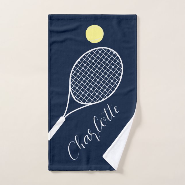 Elegant Script Player Name Tennis Club Hand Towel (Hand Towel)