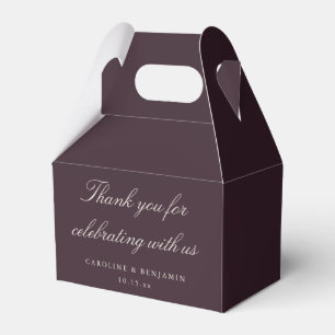 Elegant Script Plum Wedding Custom Thank You Favor Boxes