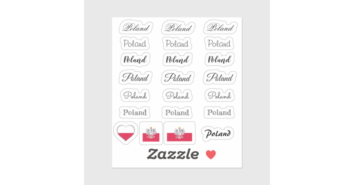 Elegant script Poland & Polish Flag /name Set Sticker Zazzle