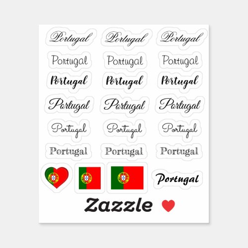 Elegant script Portugal  Portuguese Flag name Set Sticker