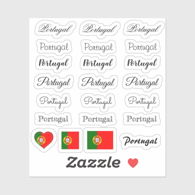 Elegant script Portugal & Portuguese Flag name Set Sticker (Sheet)