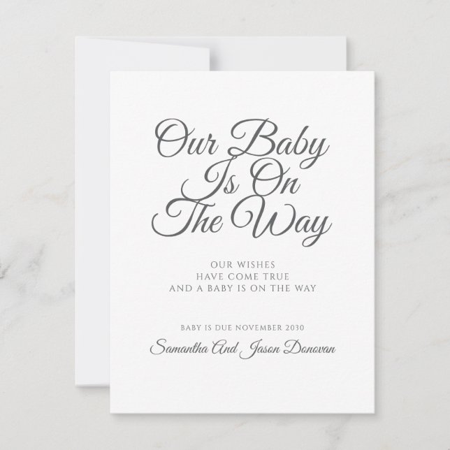 Elegant Script Pregnancy  Announcement (Front)