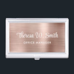 Elegant Script Professional Rose Gold Business Card Case<br><div class="desc">Elegant professional brushed rose gold business card case with your name in a stylish white script. Add your job title in simple white typography.</div>