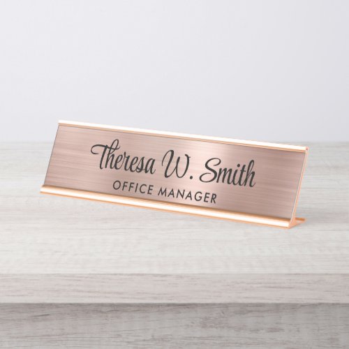 Elegant Script Professional Rose Gold Desk Name Plate