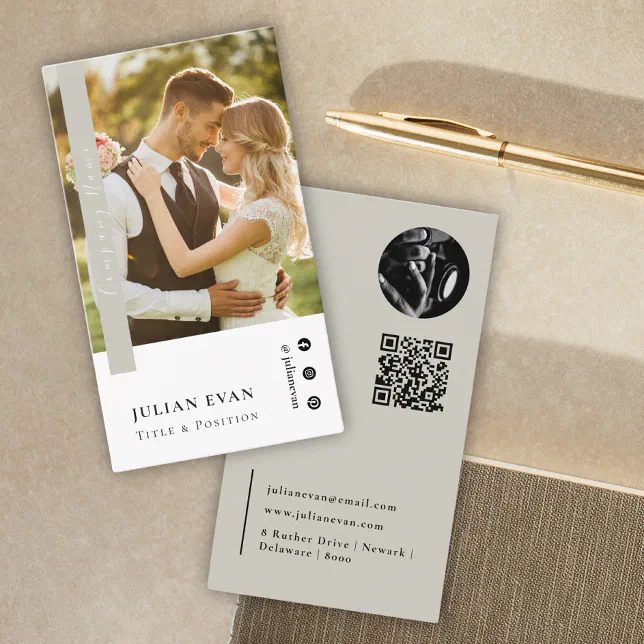 Elegant Script Profile Photo Sage Green Business Card | Zazzle