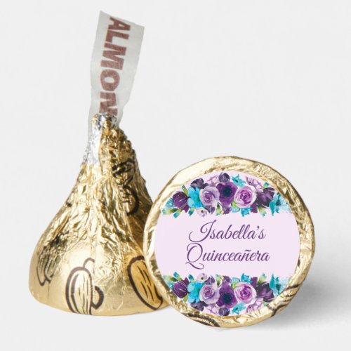 Elegant Script Purple Blue Floral Quinceaera  Hersheys Kisses