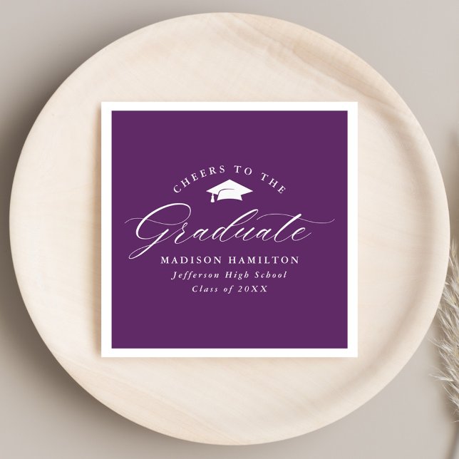 Elegant Script Purple Cheers to the Graduate Napkins (Creator Uploaded)