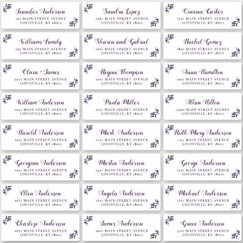 Elegant Script Purple Floral Guest Address Labels