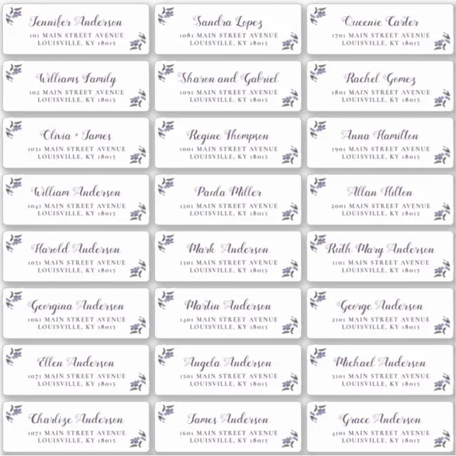 Elegant Script Purple Floral Guest Address Labels | Zazzle