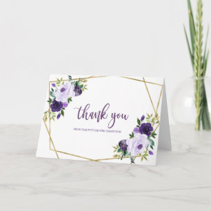 Elegant Script Purple Gold Bridal Shower Thank You Card