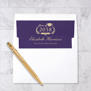 Elegant Script Purple Gold Graduation Envelope Liner