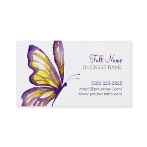Elegant Script Purple Gold Watercolor Butterfly Business Card