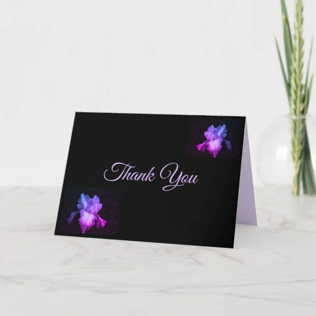 Elegant Script Purple Iris Floral Letterpress Thank You Card (Front)