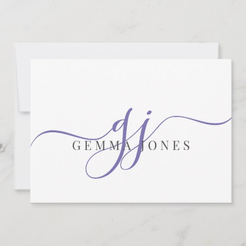 Elegant Script Purple Monogram Initials Name  Note Card