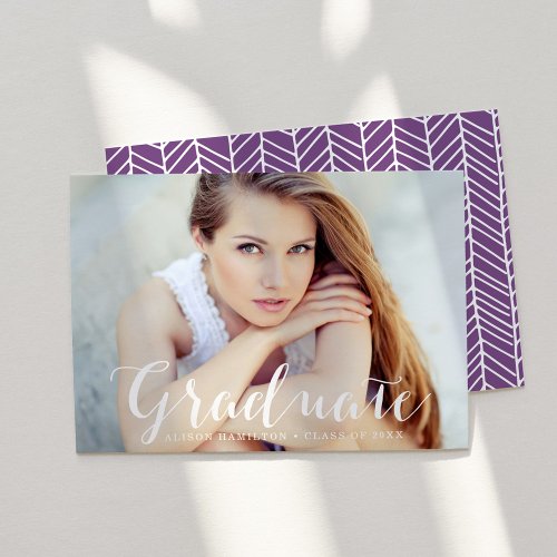 Elegant Script Purple Photo Graduation Announcement