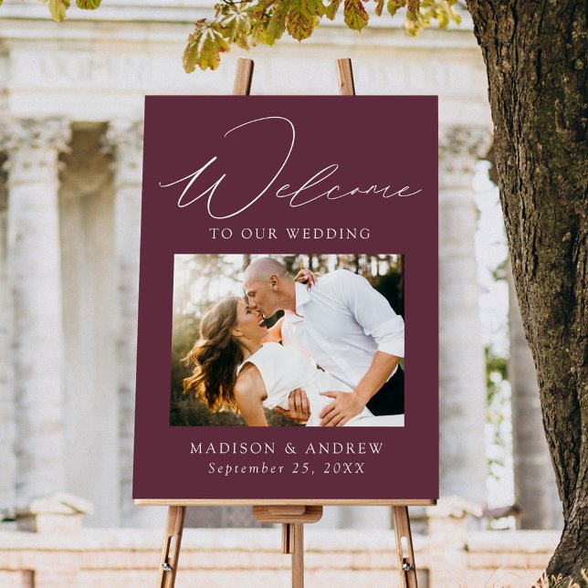 Elegant Script Purple Photo Wedding Welcome Sign (Creator Uploaded)