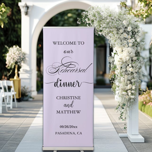 Elegant Script Purple Rehearsal Dinner Welcome Retractable Banner (Creator Uploaded)