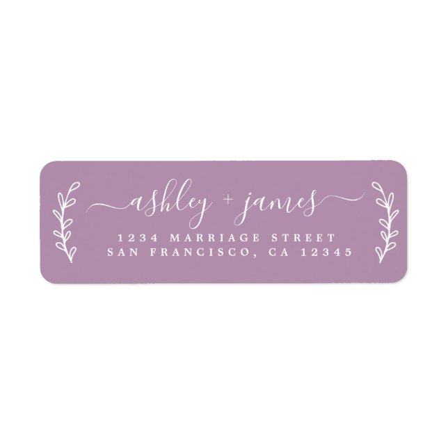 Elegant Script Purple Wedding Return Address Label (Front)