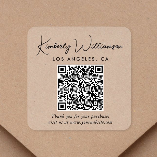 Elegant Script QR Code Clear Thank You Square Sticker (Creator Uploaded)