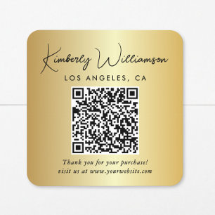 Elegant Script QR Code Gold Thank You Square Sticker
