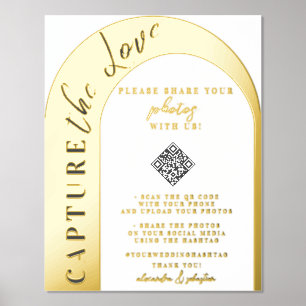 Elegant Script QR Code Hashtag Wedding Gold Silver Foil Prints