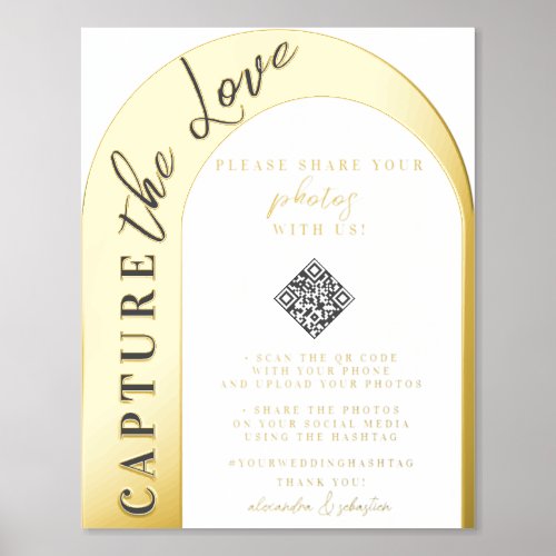 Elegant Script QR Code Hashtag Wedding Gold Silver Foil Prints