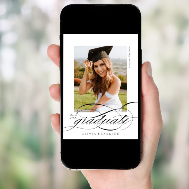 Elegant Script QR Code Photo Graduation Party Invitation (Front Digital)