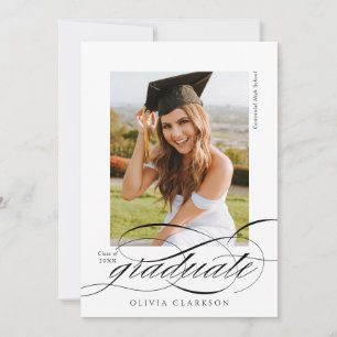 Elegant Script QR Code Photo Graduation Party Invitation