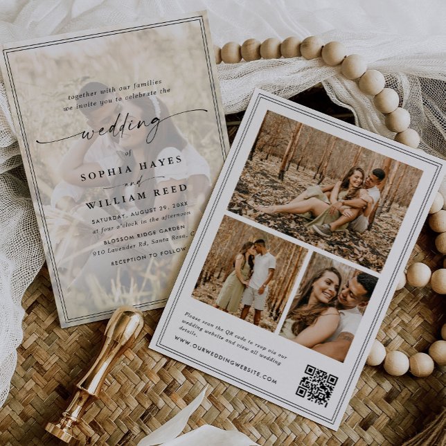 Elegant Script QR Code Photo Wedding Invitation (Creator Uploaded)